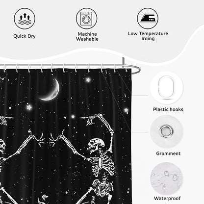 EOVDSFW Funny Halloween Shower Curtain for Bathroom Set Black Gothic Spooky Goth Skull Dark Moon Cool Fun Bath 60 x 72 Inch Decorative Polyester Fabric Cloth Home Decor with 12 Pack Hooks