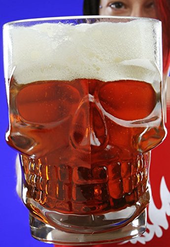Circleware Skull Face Beer Mug Drinking Glasses with Handle, Set of 2, Heavy Base Funny Entertainment Glassware for Water, Juice and Halloween Decorations Beverage Gifts, 17.6 oz.