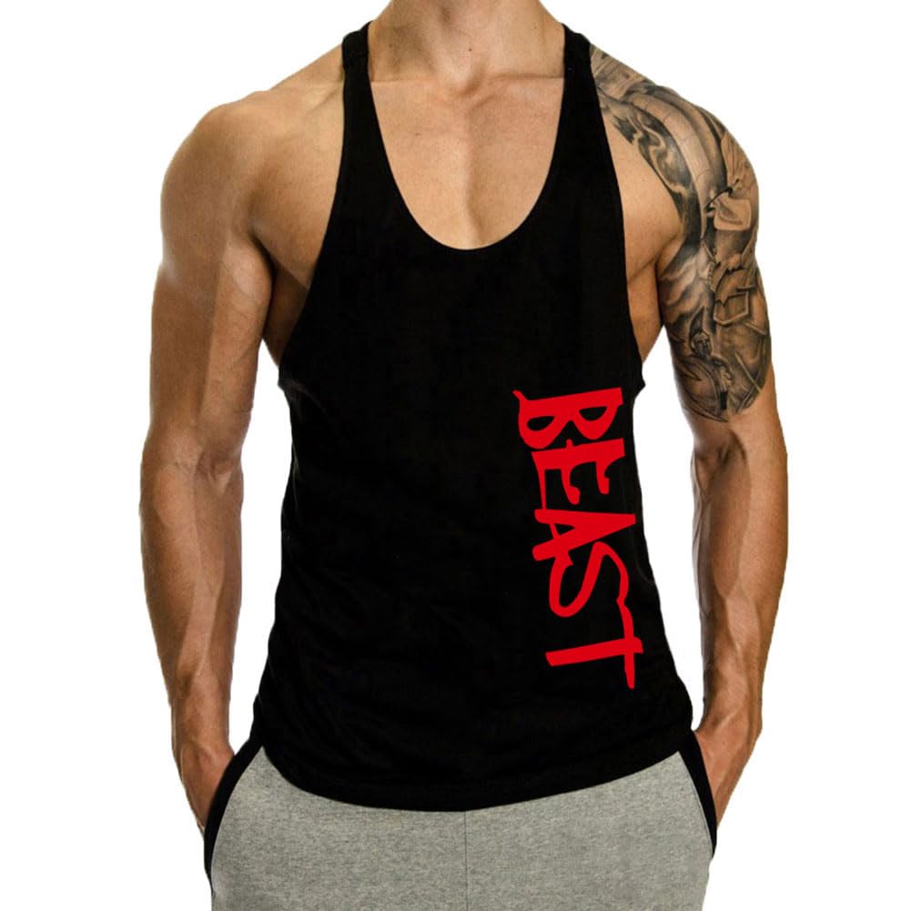 InleaderAesthetics Men's Tank Tops Sleeveless Shirts Y-Back Gym Workout Stringer Tank Tops Bodybuilding Fitness T-Shirts - Black-L