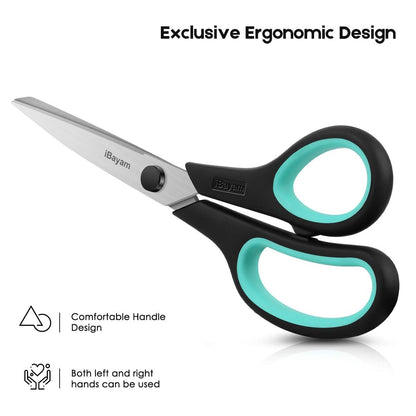 3-Pack 8" Heavy Duty Scissors with Ultra Sharp Blades and Comfort Grip Handles - For Office, Home, School, Sewing, and Crafts