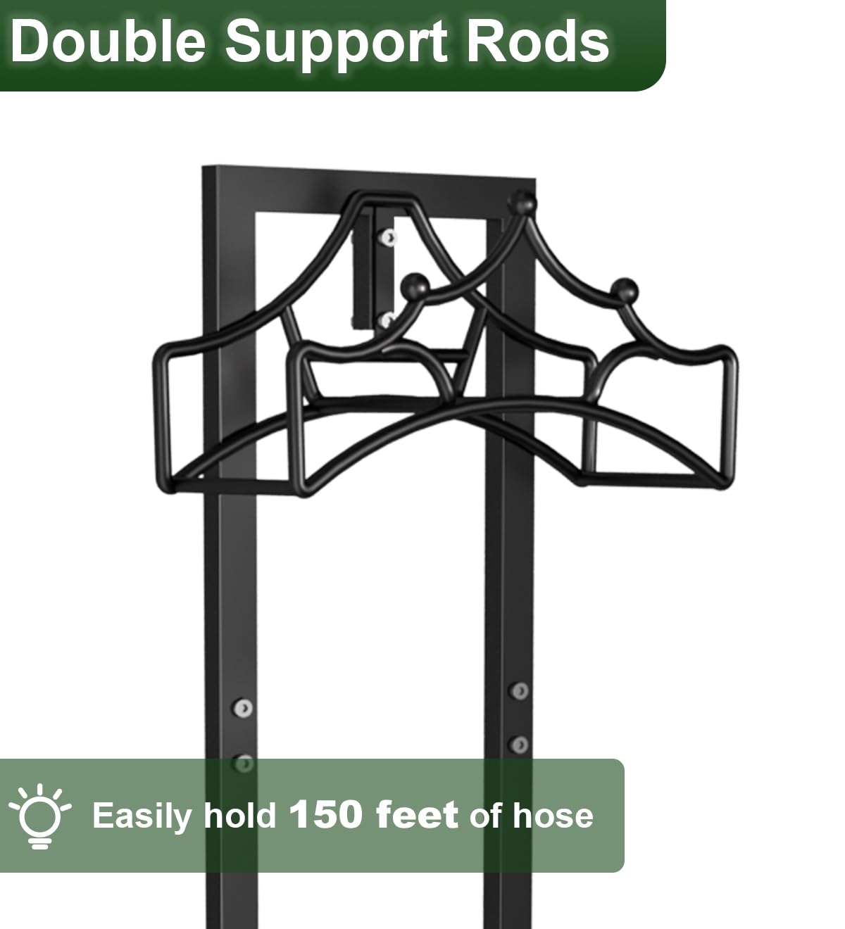 Garbuildman Garden Hose Holder With 4 Spikes, Freestanding Metal Hose Reel for Outside Garden, Detachable Water Hose Hanger Organizer for Yard Lawn, Shiny Black