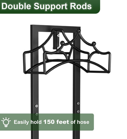 Garbuildman Garden Hose Holder With 4 Spikes, Freestanding Metal Hose Reel for Outside Garden, Detachable Water Hose Hanger Organizer for Yard Lawn, Shiny Black