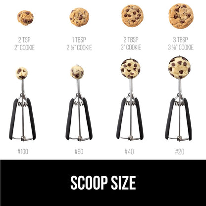GORILLA GRIP Stainless Steel Cookie Scoop for Baking, 2 TBSP, Multipurpose Melon Baller, Meatball Spring Scoops, Perfect Portion Sizes, Easy Food Release, Scooper Size 40, BPA-Free Kitchen Tool, Black