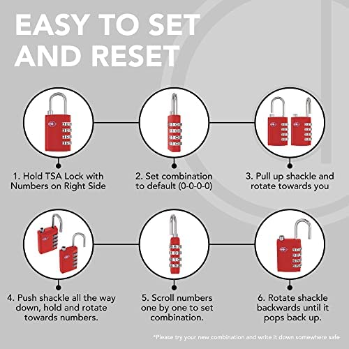 Desired Tools TSA Locks for Luggage, 2-Pc Durable Steel Padlock, Keyless Easy to Read 4-Digit Combination Lock for Backpacks, Travel Suitcases, Toolbox, Filing Cabinets, Baggage & Gym Locker, Red