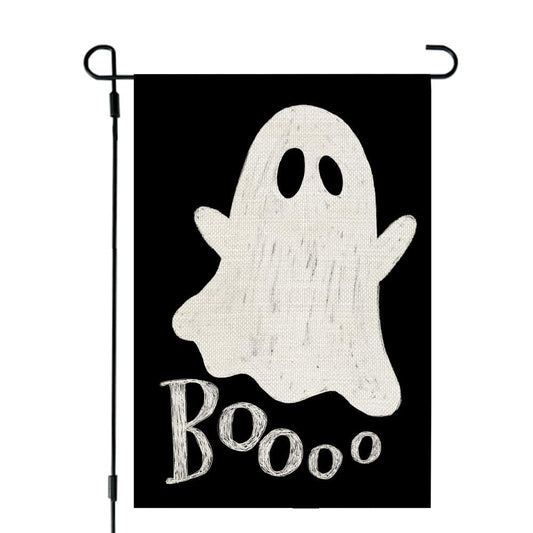 CROWNED BEAUTY Halloween Ghost Garden Flag 12x18 Inch Double Sided Small Burlap for Outside Boo Black Holiday Yard Decoration CF1079-12