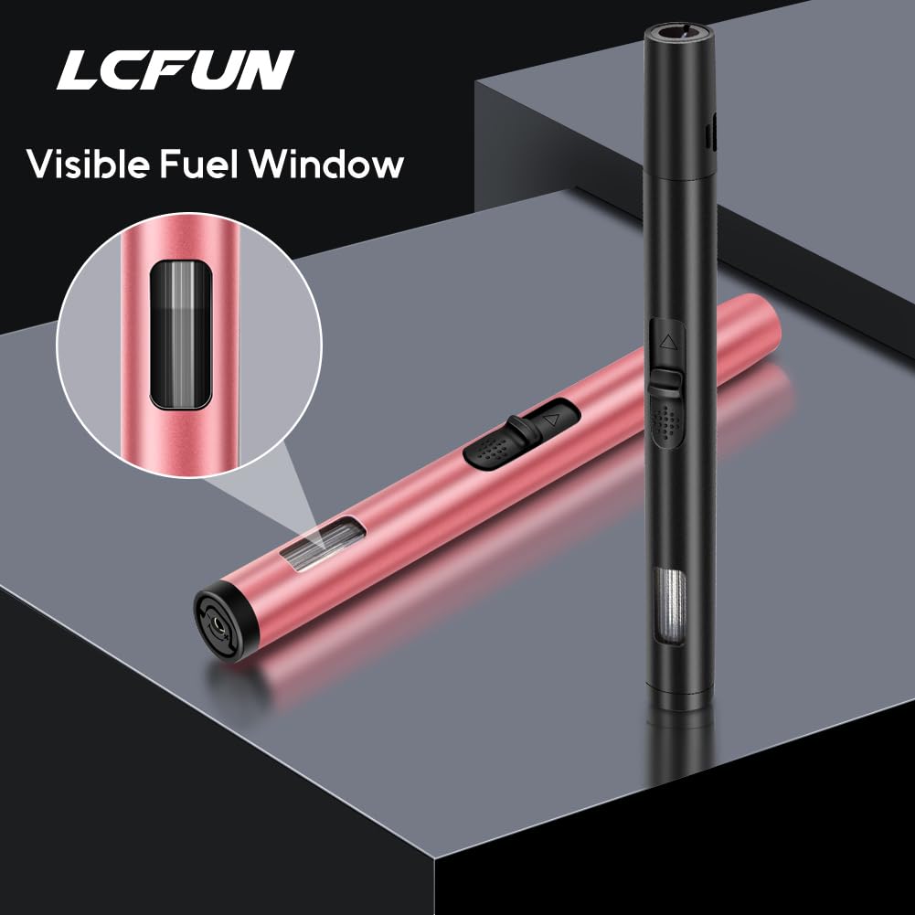 LcFun Torch Lighters 2 Pack Refillable Butane Lighter, Butane NOT Included, Windproof Adjustable Jet Flame Long Lighters for Candle, Grill, BBQ, Camping