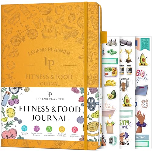 Legend Fitness & Food Journal – Nutrition & Workout Planner with Exercise Calendar & Nutrient Tracker – Gym Training & Diet Log Book for Women & Men – Lasts 3 Months, 7.5”x10” (Amber Yellow)
