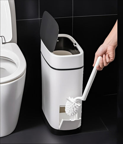 COMODID 3.7 Gallons Bathroom Trash Can and Toilet Brush Set, 14 Liter Slim Trash Can with Toilet Brush Holder Set for RV, Black lid