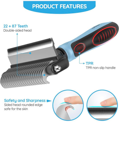 Dog Brush for Shedding & Cat Brushes for Indoor Cats - Double Coat Dog Brushes for Grooming - Hair Remover Pet Grooming Tools - 2 in 1 Deshedding Brush & Undercoat Rake for Dogs - Defur Comb Cleaner