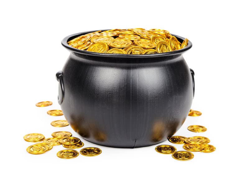 GiftExpress 8" Black Cauldron Bucket – Halloween Candy Bowl, Trick or Treat, St. Patrick's Pot of Gold Decor, Witch Kettle for Party Supplies