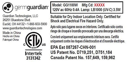 Germ Guardian GG1100W 7” Pluggable Small Air Purifier, Small Room Wall Air Sanitizer, Freshens Air, UV-C Light Kills Germs, Reduces Odors from Pets, Cooking, Mold, GermGuardian, 1-Yr Wty (White)