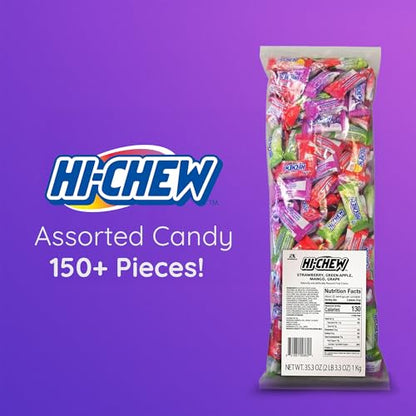 HI-CHEW Assorted Bulk Candy Bag, Green Apple Strawberry Mango Grape, Soft & Chewy Candy 2.2lb - 185+ Pieces Individually Wrapped - Made with Immensely Juicy Fruity Flavors