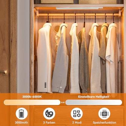 LED Undercabinet Lights with Motion Sensor, 40 cm Undercabinet Lighting, 3 Colors (6000K) and 3000 mAh, Wireless Light Strip, USB Kitchen Lights, for Cabinets and Stairs. 2