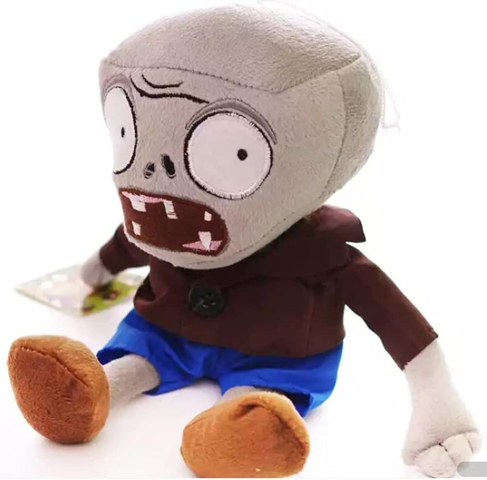 JHESAO 12" PVZ Plush Zombies Brown Coat Toys Soft Doll Gray