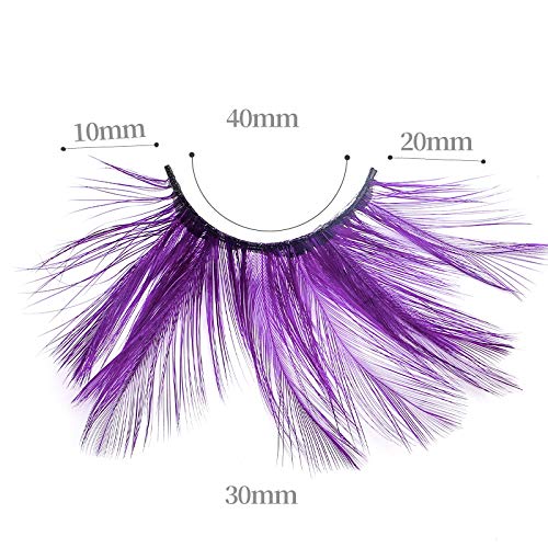 Dorisue Huge lashes Dramatic Halloween eyelashes Double Lip Black with Purple Big Extra Long Feather eyelashes Cat eye shape Costume Spider Firework style lashes