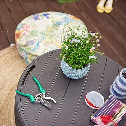 Keter Outdoor Storage Deck Box, 37 Gallon Waterproof Patio Table Bin, Circa, Brown