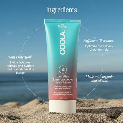 COOLA Organic Sunscreen SPF 50 Sunblock Body Lotion, Dermatologist Tested Skin Care for Daily Protection, Vegan and Gluten Free, Guava Mango, 5 Fl Oz