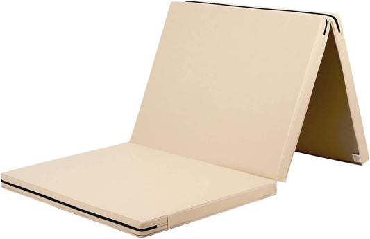 KaRaDaStyle Gymnastics Mat 3-Folding Stretch Mats 71"x31"x2" Exercise Muscle Training Children Play Horizontal Bar Mat Yoga Sports Soundproof Home Use (Beige/3-fold)