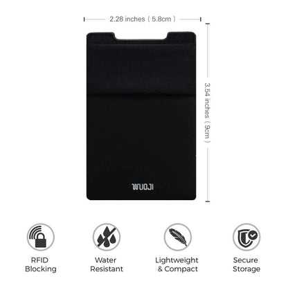 WUOJI RFID Blocking Phone Card Wallet - Double Secure Pocket - Ultra-Slim Self Adhesive Credit Card Holder Card Sleeves Phone Wallet Sticker All Smartphones(Black)-2PC