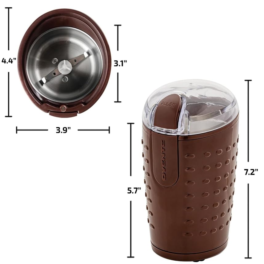 OVENTE Electric Coffee Grinder for Beans, Spices and More, 2.5Oz Compact Grinding Mill, Spice Grinder with Stainless Steel Blade, Pulse Button Operation and Transparent Easy to Open Lid, Black CG225B