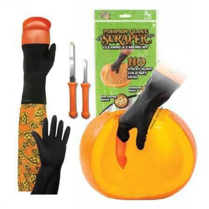 Halloween Moments Pumpkin Scraper Glove – As Seen On Shark Tank - Mess Free and Fun Pumpkin Carving Kit – Carve and Clean Jack-O-Lantern Guts with Ease and Zero Mess on Your Hands! (Adult Kit)