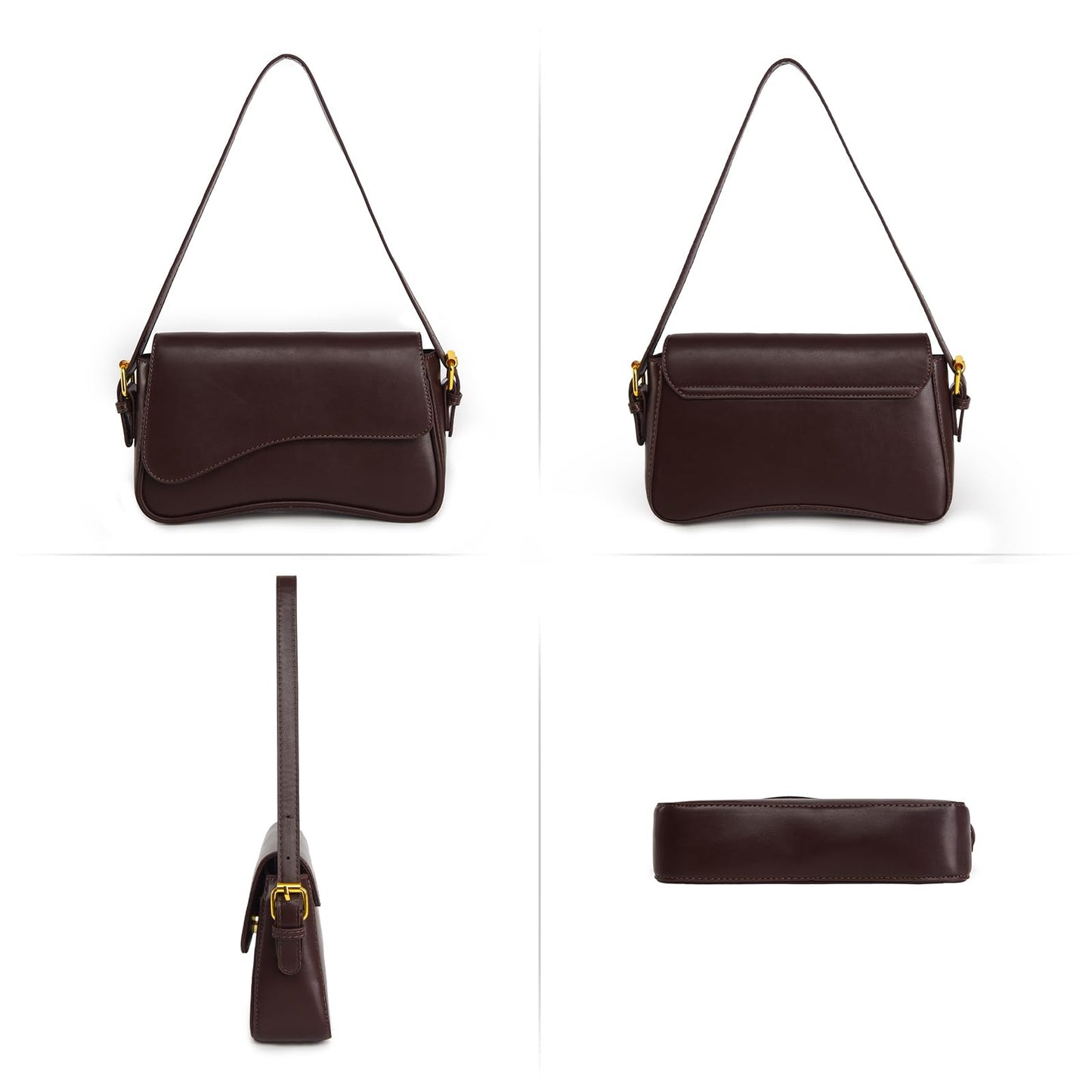 Shoulder Bag for women Clutch Purse Handbag PU Leather Tote Bag with 2 Removable Straps and Zipper Closure Crossbody Bags (A-Coffee Color)