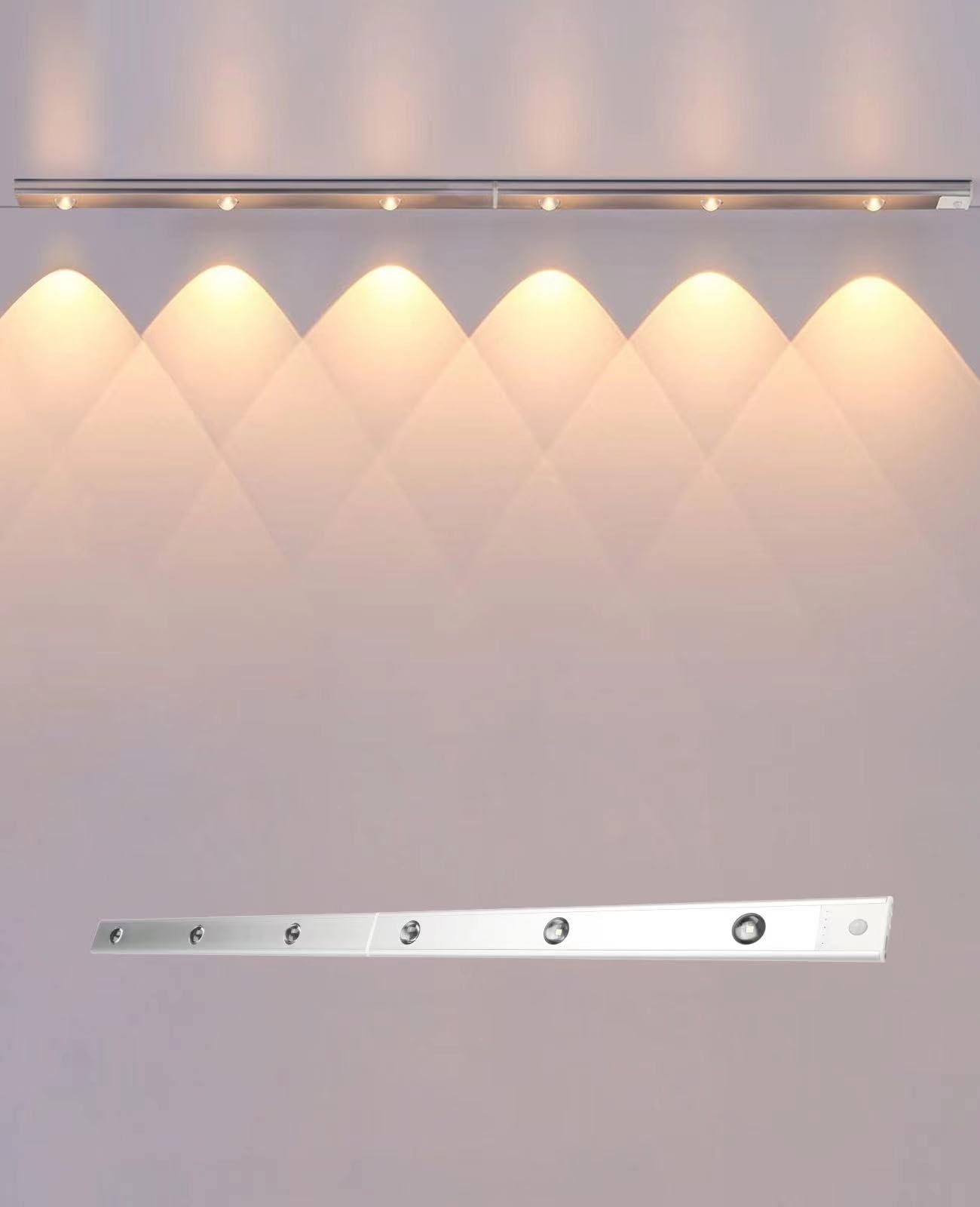 GARTO Led Under Cabinet Lights, Under Counter Closet Lighting with Motion Sensor, USB Rechargeable Battery Operated Cat's Eye Hill Corrugated Light Strip (32.5in-1Pack)