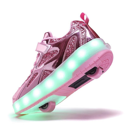 HOVERKICKES LED Roller Skate Shoes for Kids Boys Girls Light Up Roller Sneakers with Detachable Wheels Rechargeable Flashing Wheeled Shoes