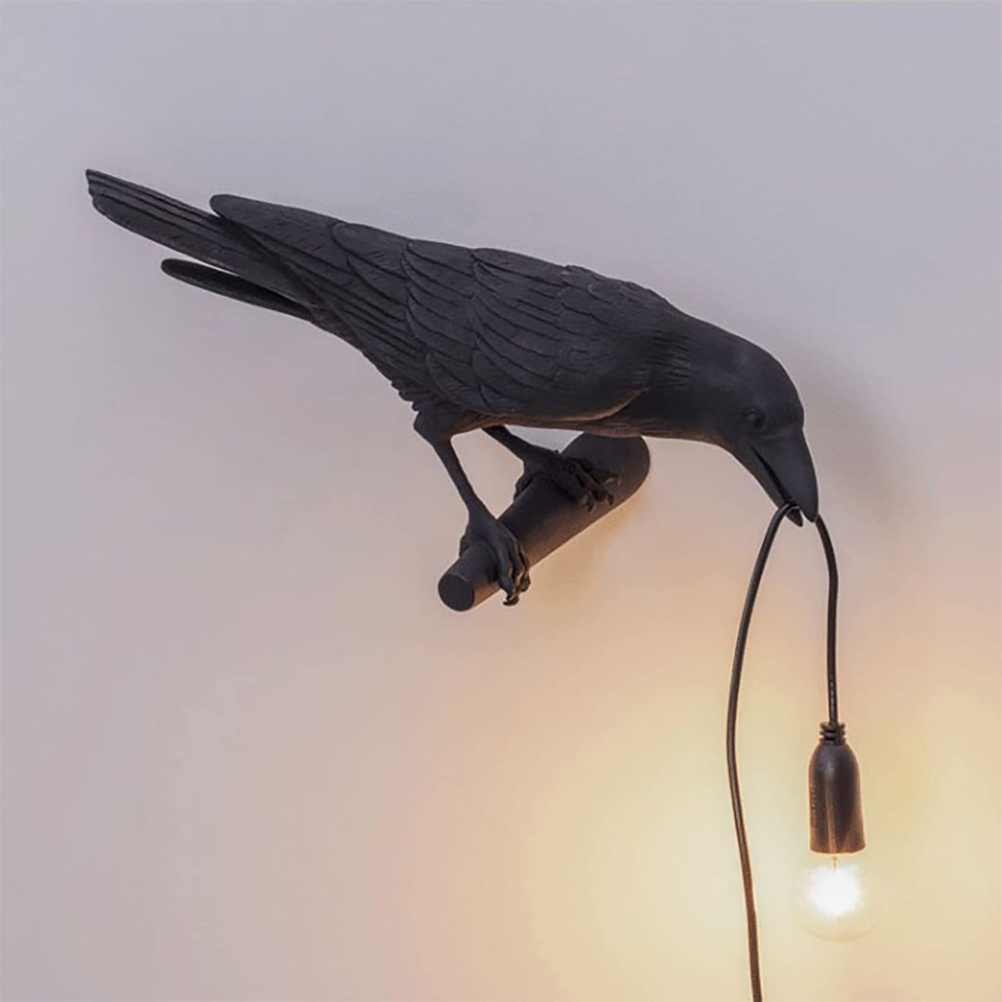 HGomx Raven Desk Lamp, Black Resin LED Bird Lamp for Bedroom/Office/Living Room/Farmhouse Art Deco with Plug (Left)