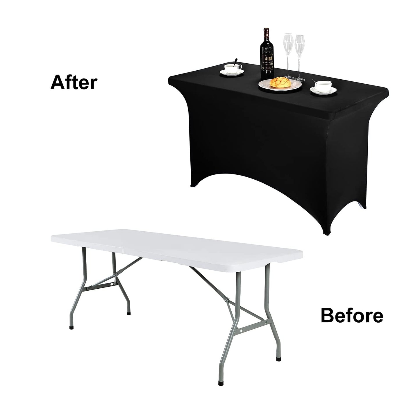 FORLIFE Spandex Table Covers 4ft，Fitted Tablecloth for 4ft Rectangular Tables, Stretch Patio Table Covers, Universal Spandex Table Cover for Wedding, Banquet, Party (4ft, Black)