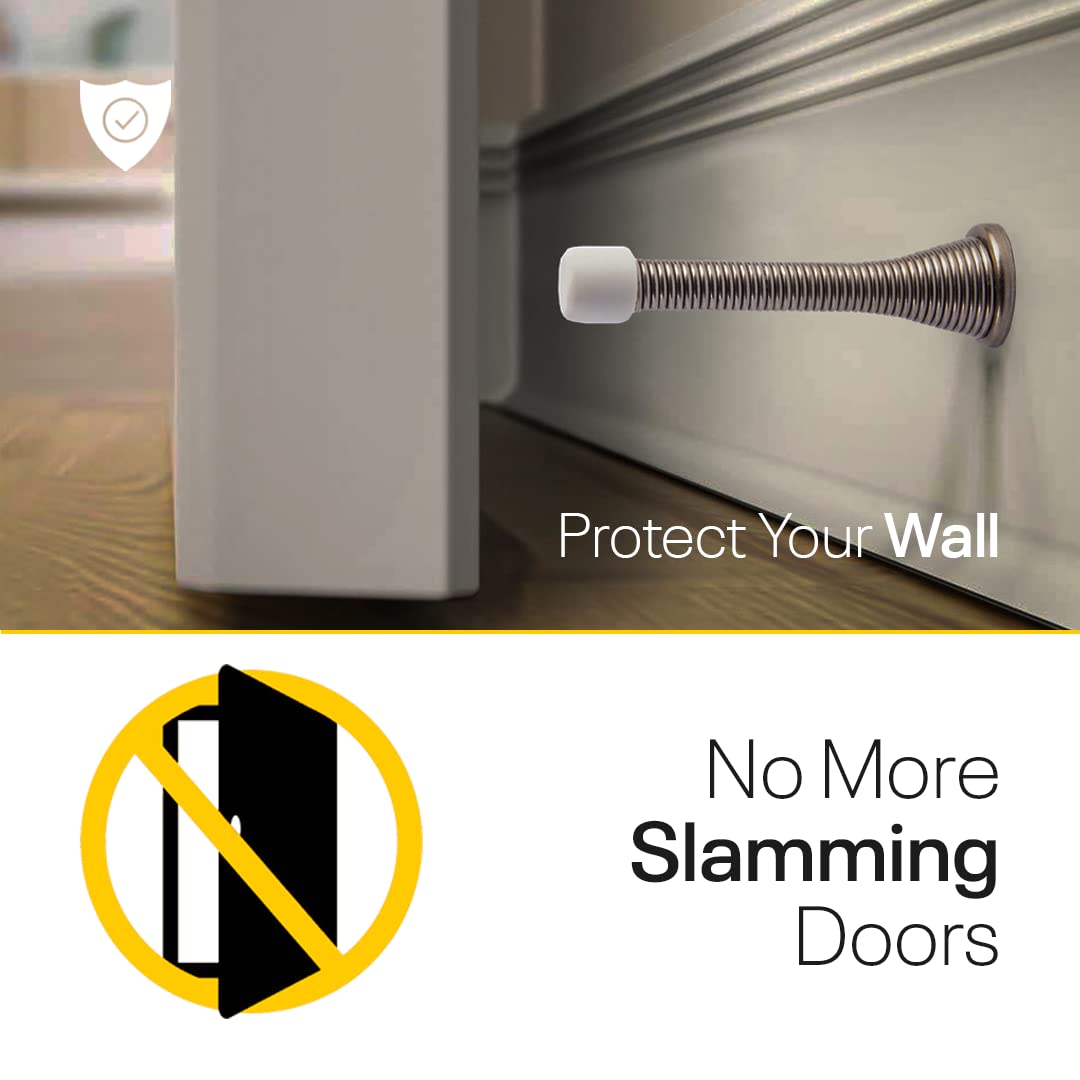 Door Stoppers for Wall – Spring Door Stopper with Rubber Tip – 3-1/4" – Pack of 4 – Doorstop – Ideal for Home, Offices, Schools