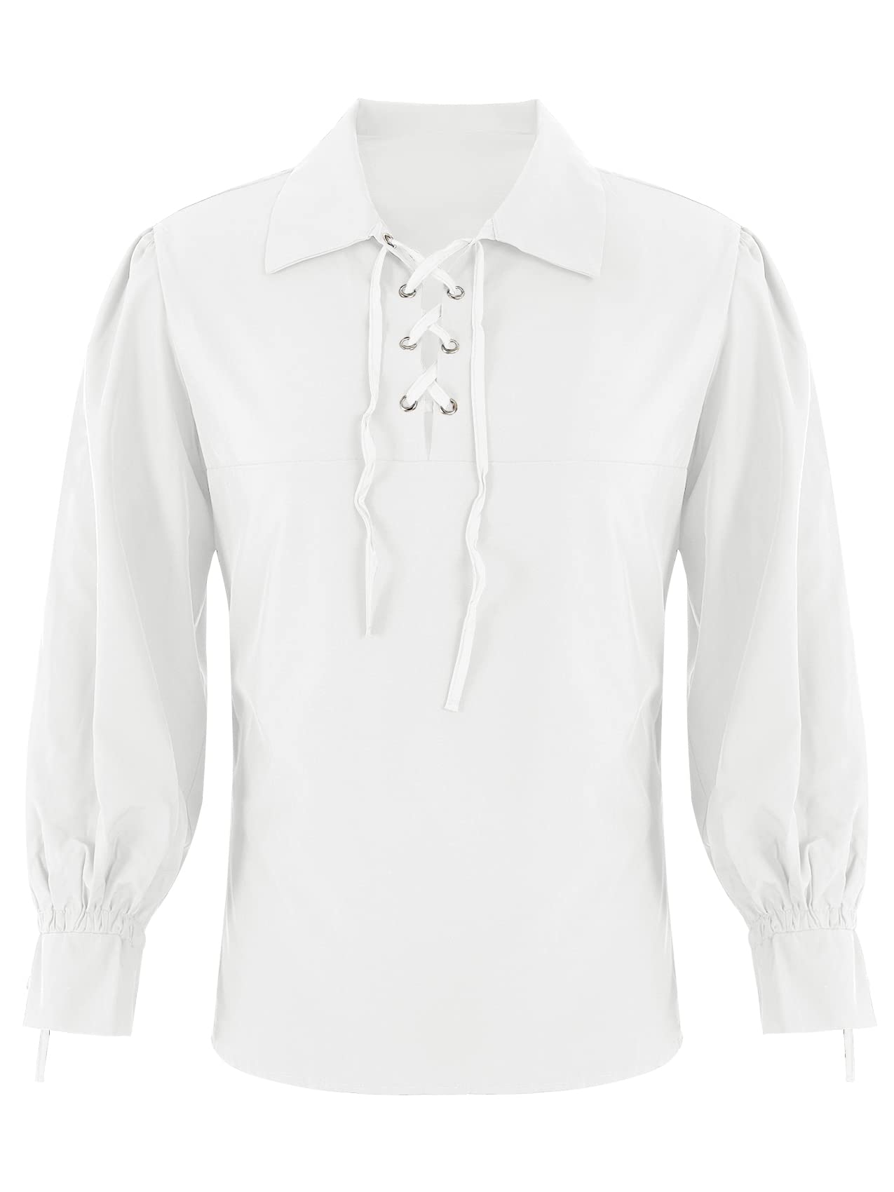 Mens Medieval Pirate Shirt Viking Renaissance Lace up Halloween Mercenary Scottish Jacobite Ghillie Tops (Small, 01 White)