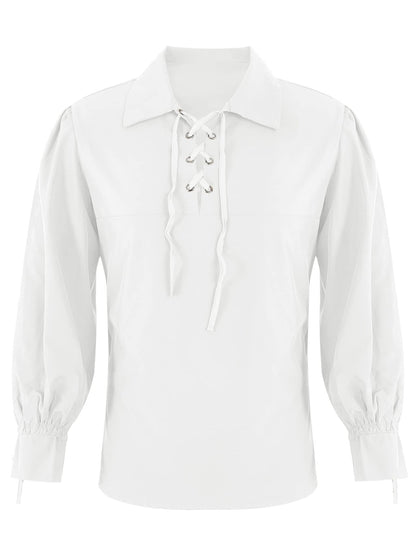 Mens Medieval Pirate Shirt Viking Renaissance Lace up Halloween Mercenary Scottish Jacobite Ghillie Tops (Small, 01 White)