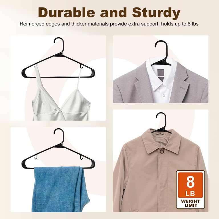 HOUSE DAY Black Plastic Hangers 60 Pack, Clothes Hangers with Non Slip Hooks, Durable & Space Saving Coat Hanger, Light-Weight Clothing Hanger, Perfect Closet Organizer for Everyday Use