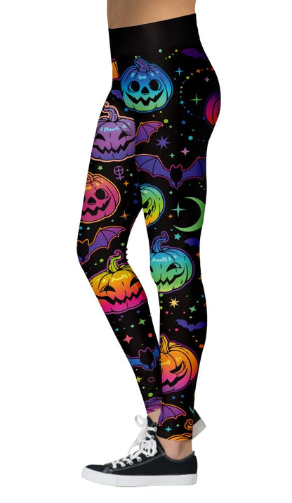 Eyanse Halloween Leggings for Women Pants Womens Halloween Clothes High Rise Tights Bat Pumpkin Printed Pajama Pants Woman Stretchy Unique Workout Leggings,S/M