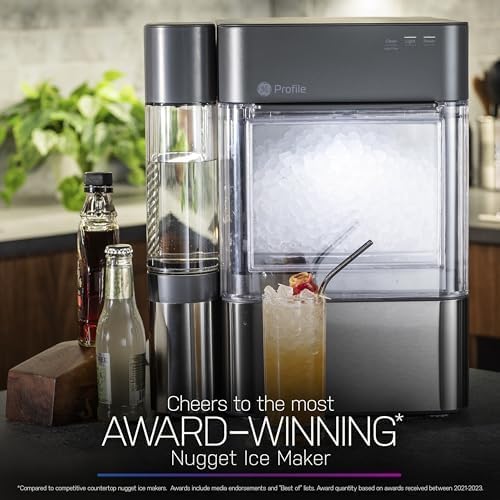GE Profile Opal 2.0 XL with 1 Gallon Tank, Chewable Crunchable Countertop Nugget Ice Maker, Scoop included, 38 lbs in 24 hours, Pellet Ice Machine with WiFi & Smart Connected, Stainless Steel