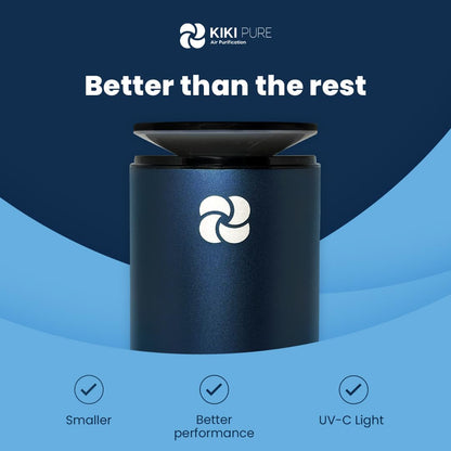 KIKI PURE A2 UV & HEPA Portable Air Purifier -5.6 in tall, 11 oz. Ideal for Travel, In-Car, Mini Air Purifier, SILVER.