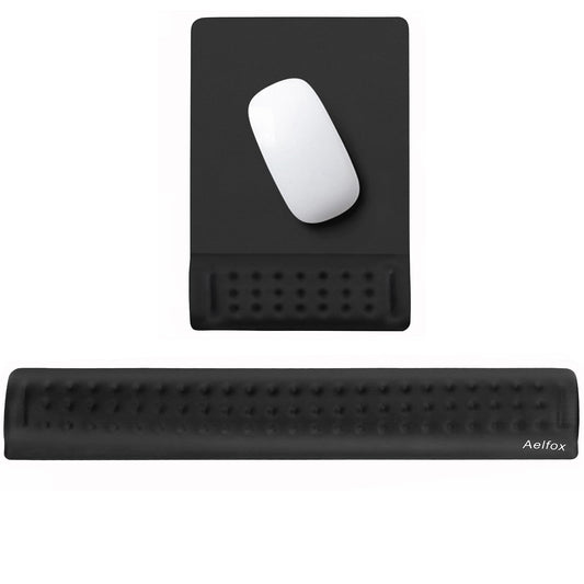 Keyboard Wrist Rest & Mouse Pad with Wrist Support Set, Memory Foam Ergonomic Wrist Pad for Computer Keyboard Laptop Wrist Rest, Arm Rest for Desk Accessories in Home Office School(Black)