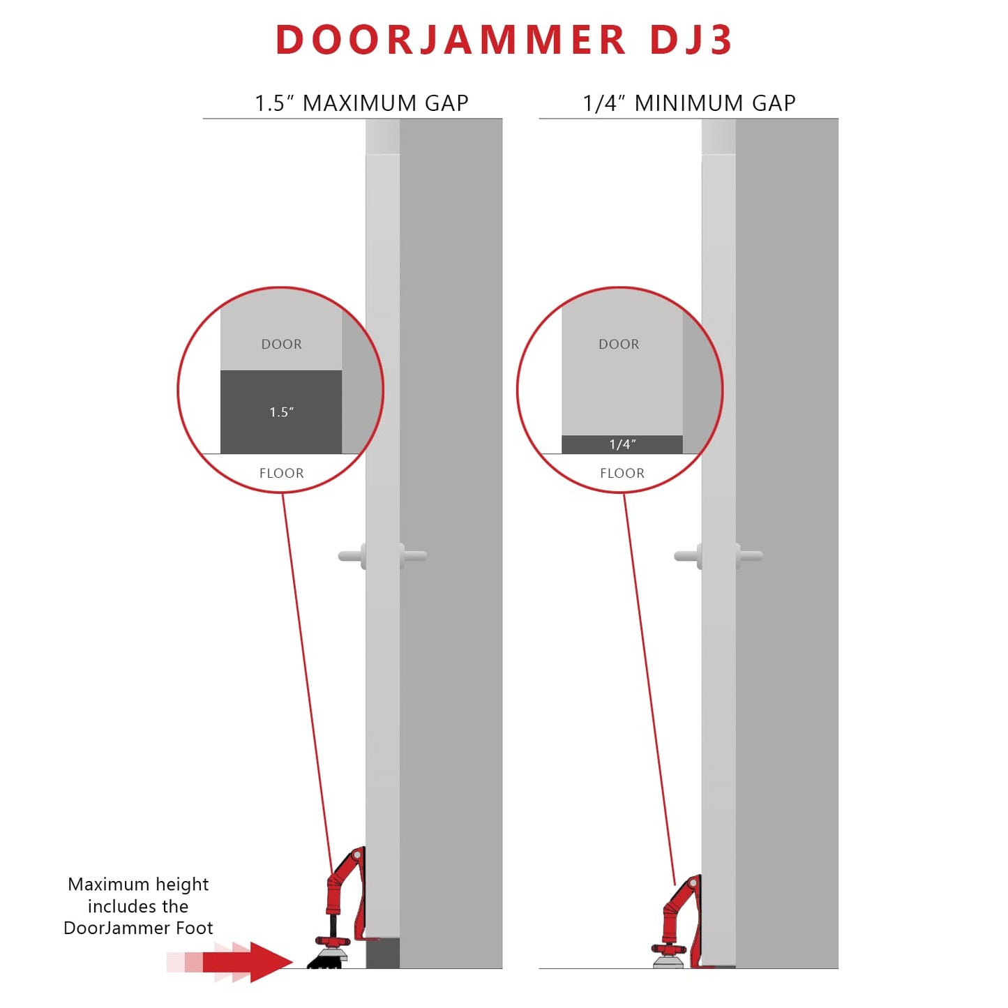 DoorJammer Portable Door Lock Brace for Home Security and Personal Protection, Red, DJ3