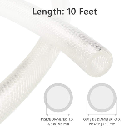 3/8" ID x 10 Ft High Pressure Braided Clear PVC Vinyl Tubing Flexible Vinyl Tube, Heavy Duty Reinforced Vinyl Hose Tubing, BPA Free and Non Toxic