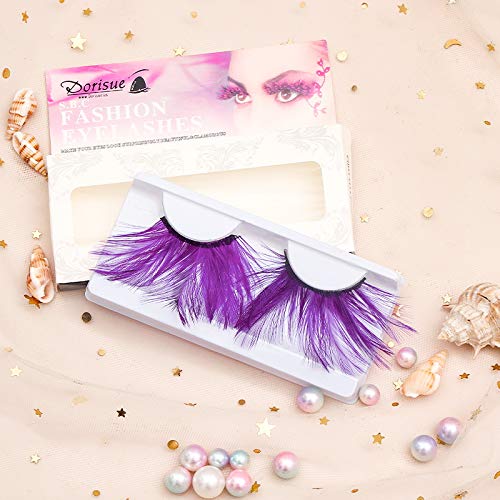 Dorisue Huge lashes Dramatic Halloween eyelashes Double Lip Black with Purple Big Extra Long Feather eyelashes Cat eye shape Costume Spider Firework style lashes