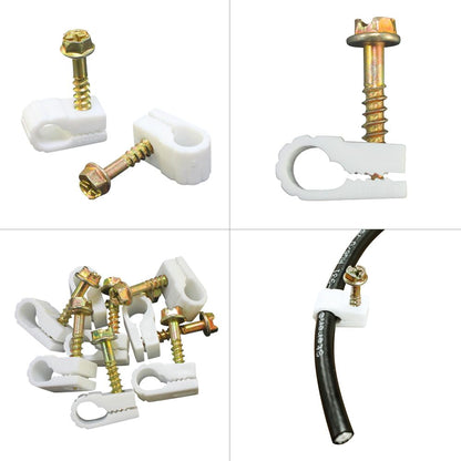 Coaxial Cable Clips - Cable Holder - Wire Clips - Siding Clips For Hanging - Cord Holder For Desk - Cable Clamps - Cord Clip - Wire Organizer Clips - Tv Mount Screws - White - 100 Pack - STEREN