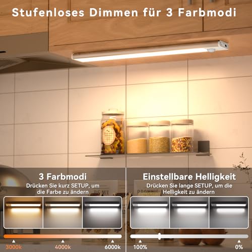 LED Undercabinet Lights with Motion Sensor, 40 cm Undercabinet Lighting, 3 Colors (6000K) and 3000 mAh, Wireless Light Strip, USB Kitchen Lights, for Cabinets and Stairs. 2