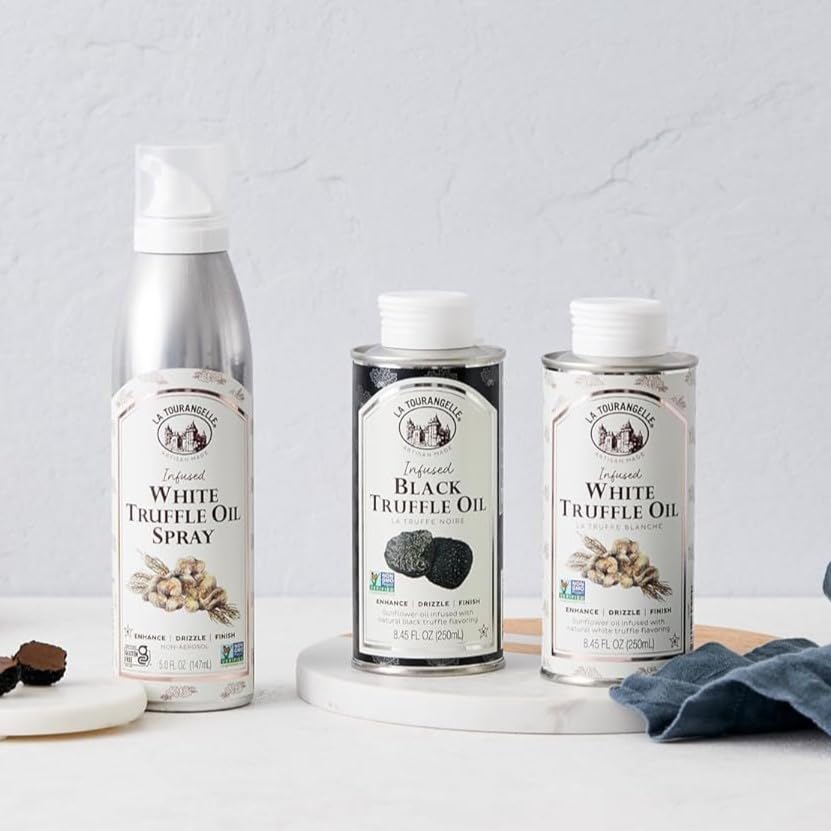 La Tourangelle, White Truffle Oil, Complex Gourmet Earthy Flavor for Drizzling over Pasta, Popcorn, Vegetables, Potatoes, Soup and More, 8.45 Fl Oz