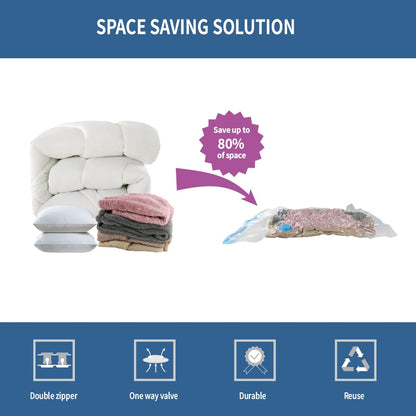 7 Pack Small Space Saver Vacuum Storage Bags for Clothing Travel, Vacuum Seal Compression Bags for Clothes, Packing, Luggage, Blankets, Comforters and Pillows, Hand Pump Included