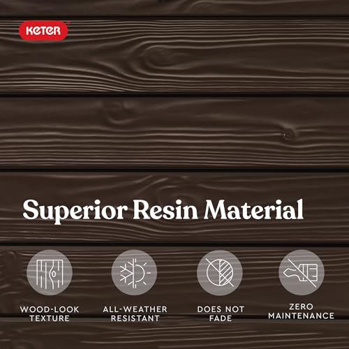 Keter Outdoor Storage Deck Box, 150 Gallon Resin Patio Bin & Bench, Wood Grain, Brown