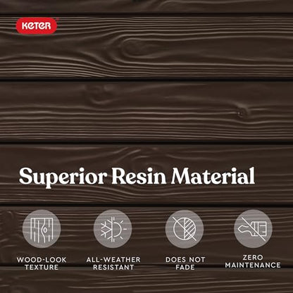 Keter Outdoor Storage Deck Box, 150 Gallon Resin Patio Bin & Bench, Wood Grain, Brown