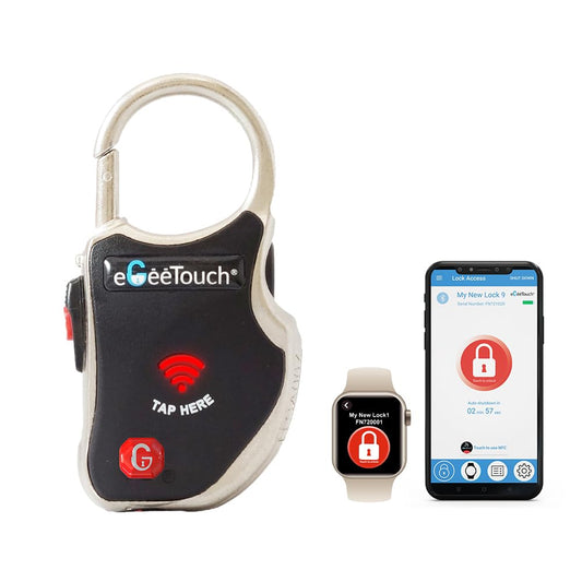 eGeeTouch Smart Travel Padlock with Patented Dual Access Technologies (NFC + BT), Vicinity Tracking, etc. (BLACK)