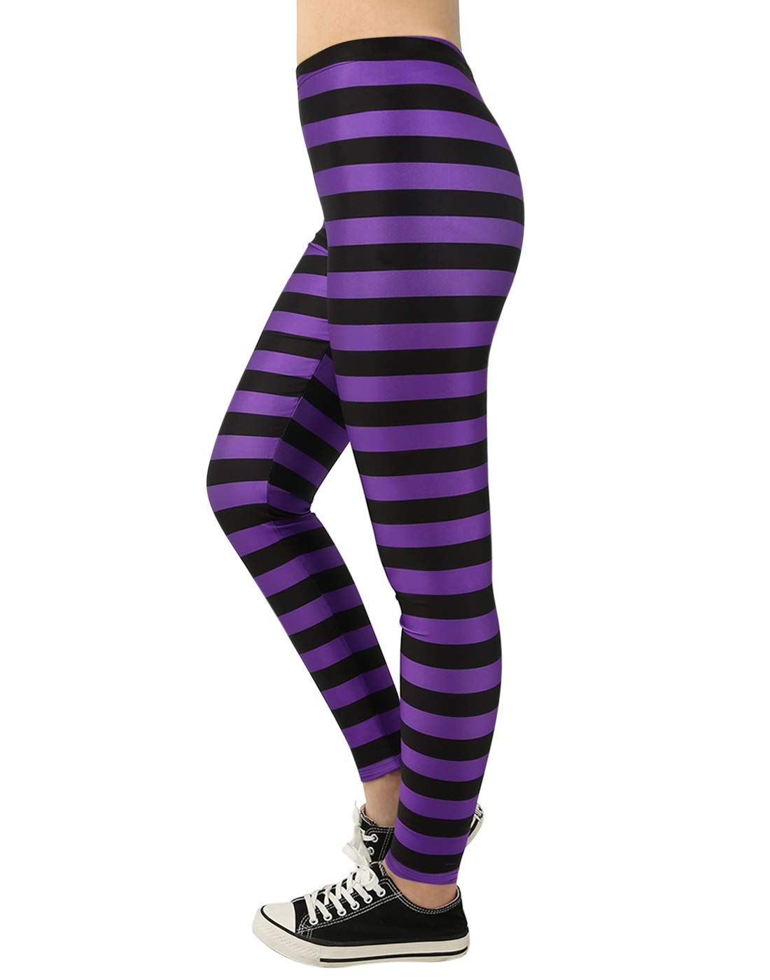 HDE Funny Printed Leggings Digital Print Black Purple Witch Tights - XL
