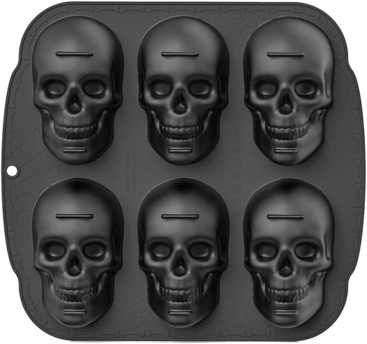 enttgo Skull Cake Pan, 6 Cavity Silicone Mold, Pirate Skull Molds For Baking, Halloween, Birthday Party